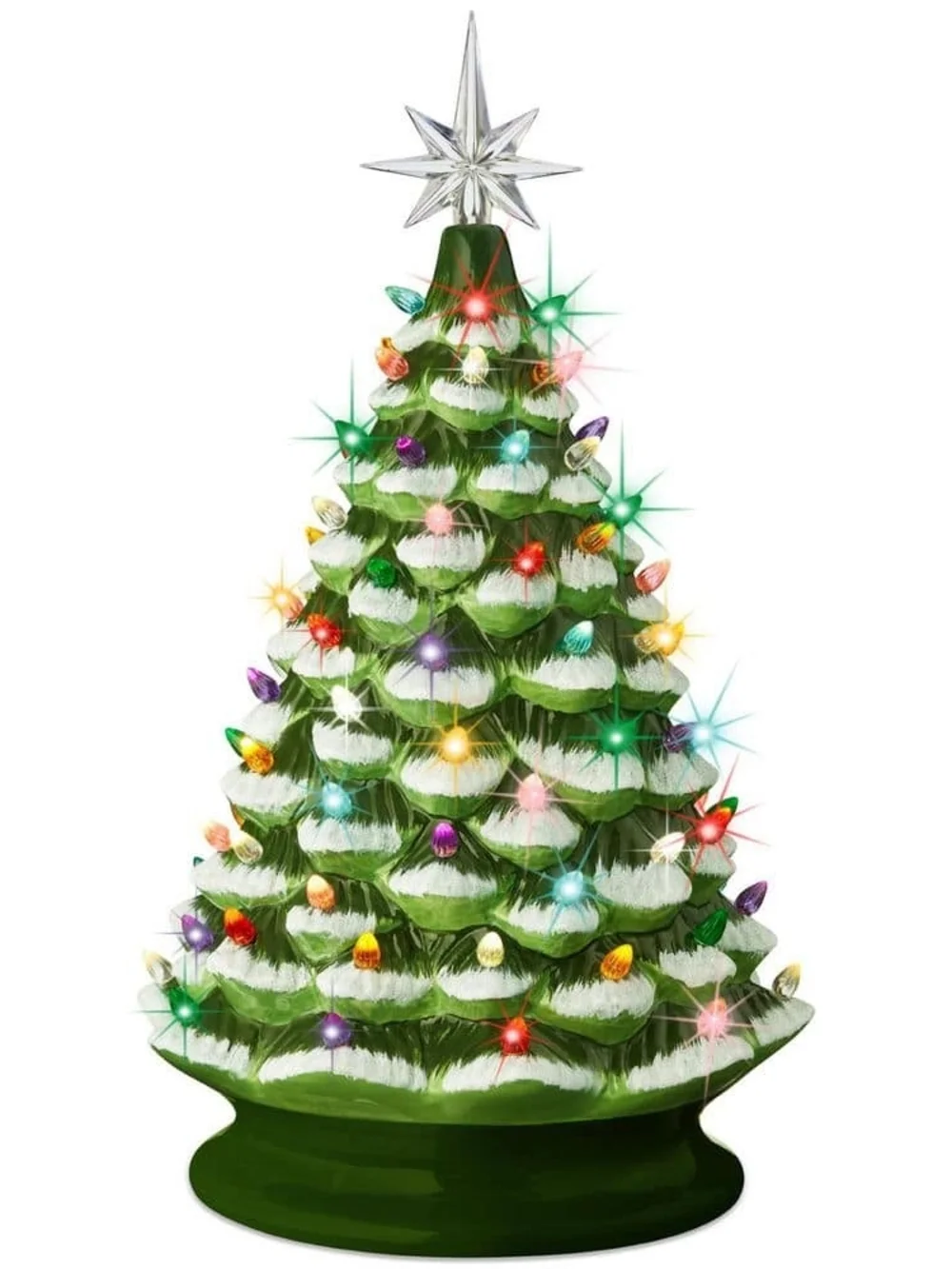 Green Lighted Ceramic Christmas Tree with Multicolor Bulbs